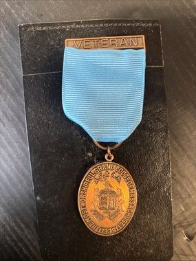 Veteran Blue Ribbon Bronze Medallion Necklace